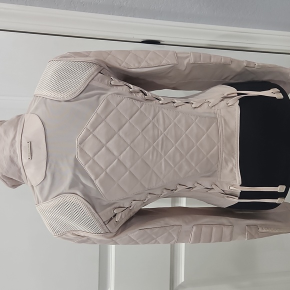 NWT Blanc Noir Leather & Mesh Moto Jacket in Pale Tan - Picture 3 of 9